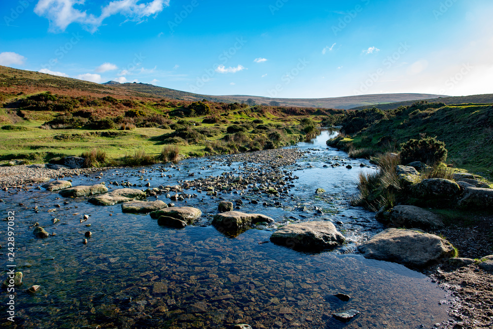 Stepping stones over the River Lyd on Dartmoor