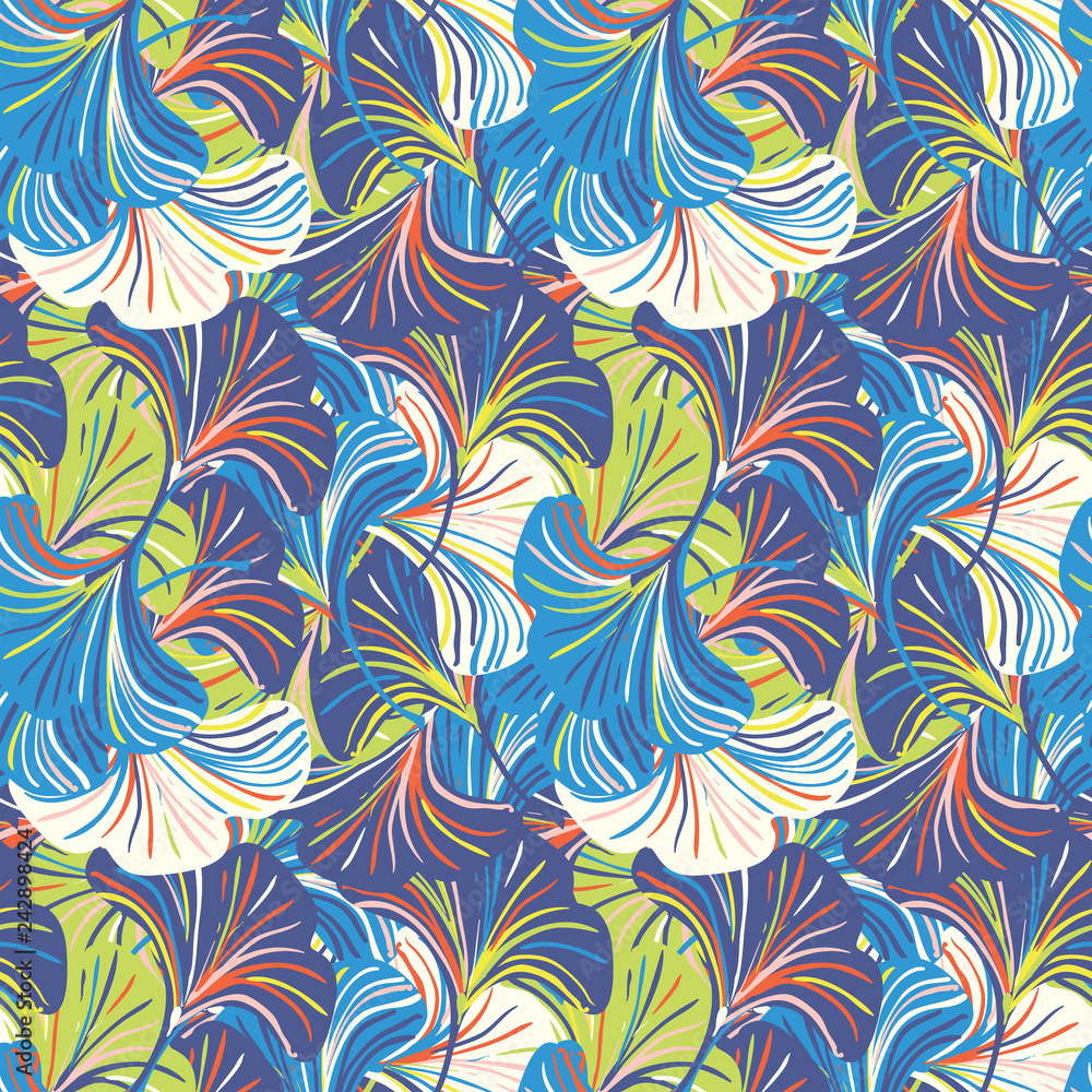 Vector seamless pattern with striped ginkgo leaves