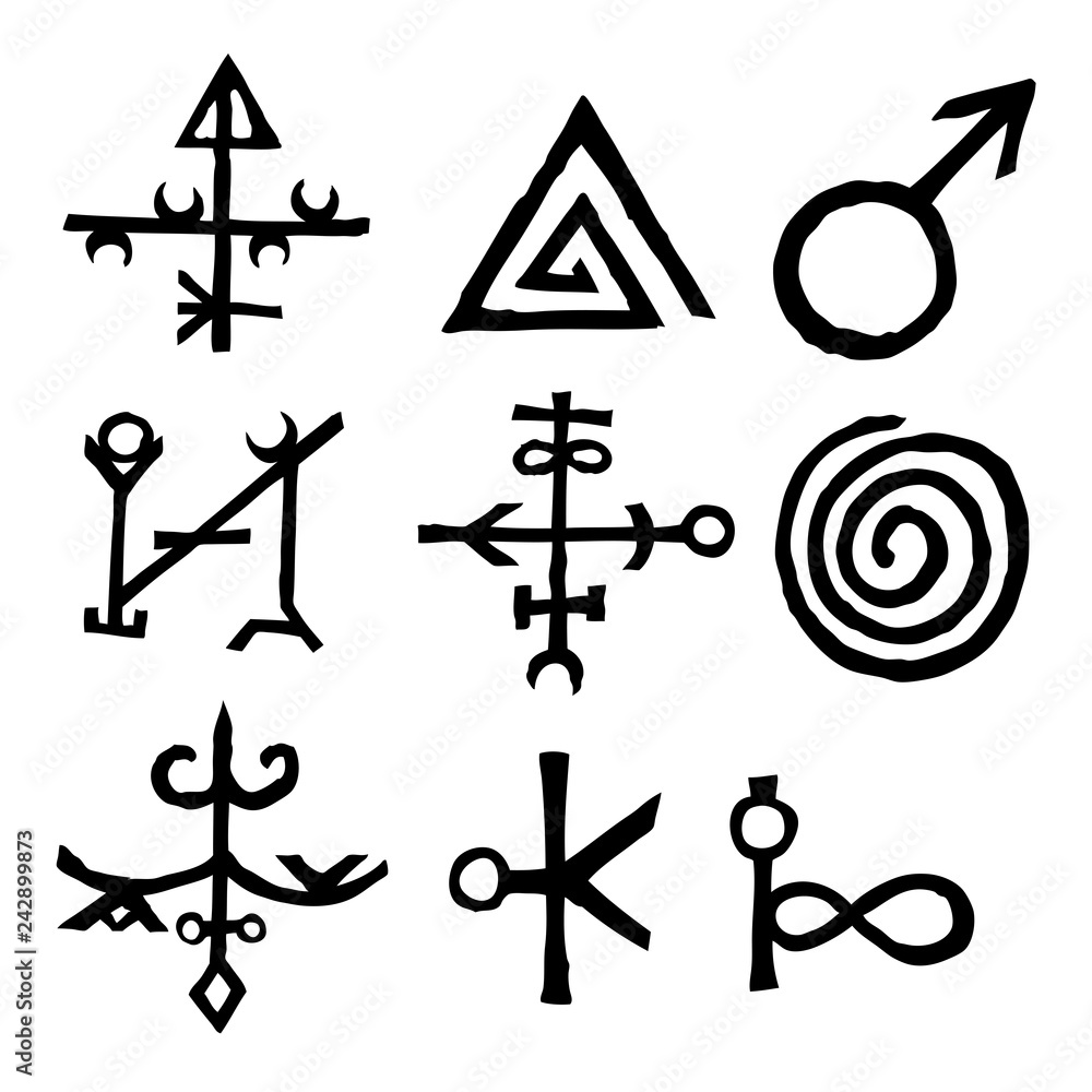 Set of written symbols and letters inspired by magical inscriptions and symbols isolated on background. Old manuscript alphabet. Vector. Set of written symbols and letters inspired by magical inscriptions and symbols isolated on background. Old manuscript alphabet. Vector.