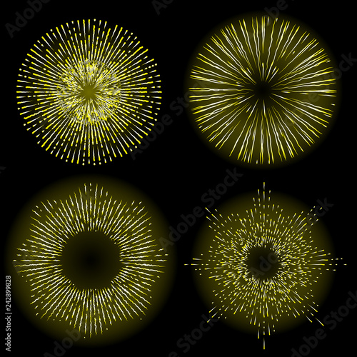Rays of halo light and catholic rays set isolated on black. Art tattoo reference template. Gold symbol of religion pride and glory. Angel and saints ring nimbus. Vector.