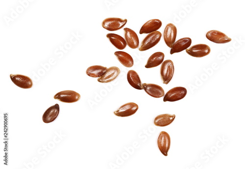 flax seeds macro isolated on white background, top view