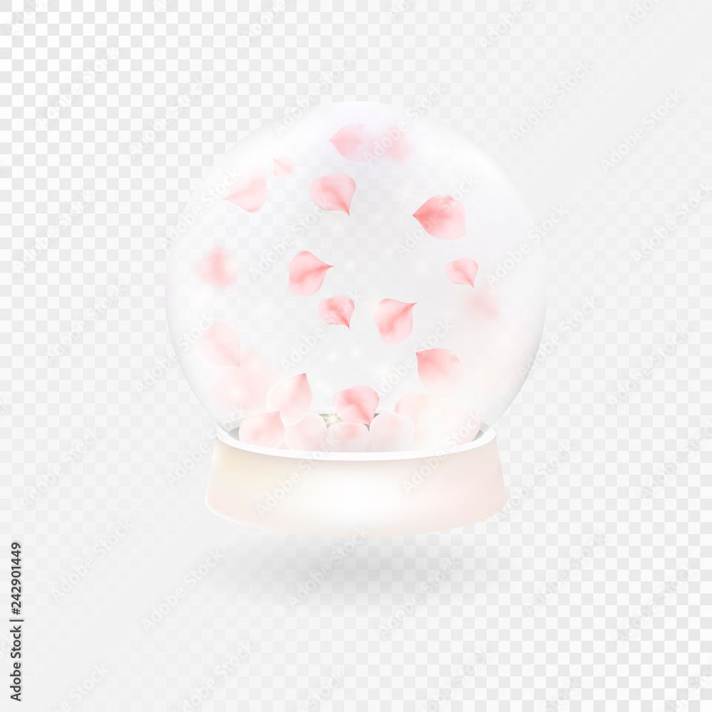 Snow globe with falling rose petals. Snow globe with falling rose petals.