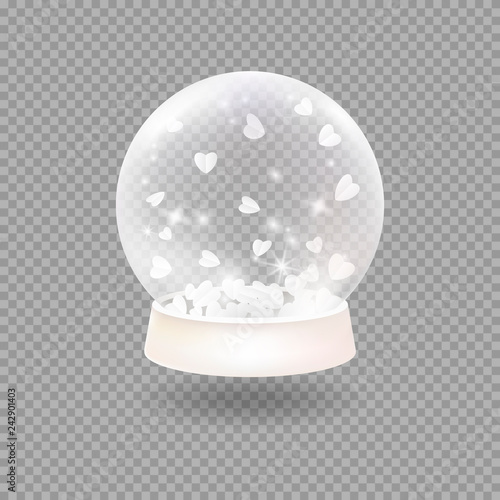 Snow globe with falling paper hearts.