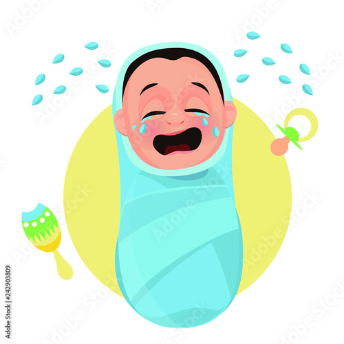 The baby cries. Baby in diapers. Vector illustration