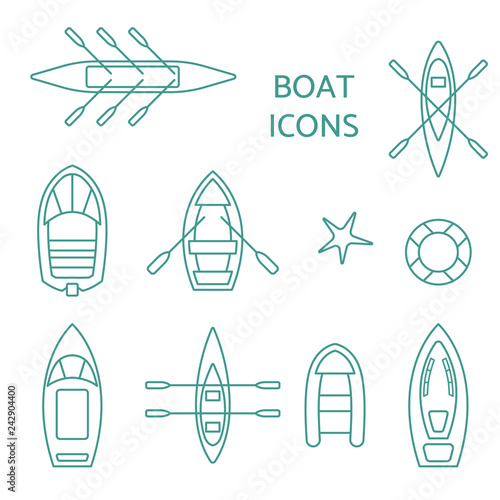 Boat icons outline set.