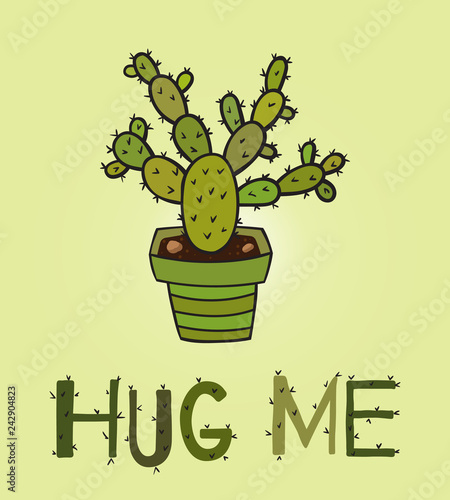 Cactus in pot with the inscription Hug me