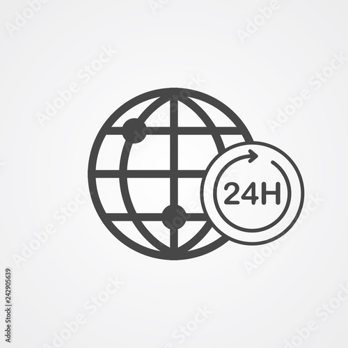 24 hours globe vector icon sign symbol