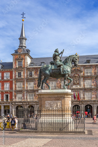 Madrid, Spain. Equestrian statue of King Philip III on Mayor Square