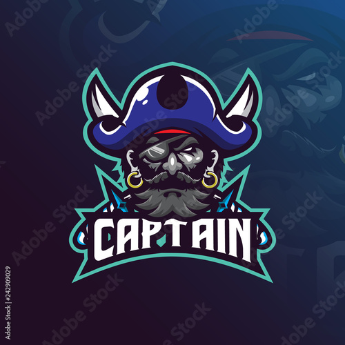 captain pirates mascot logo design vector with modern illustration concept style for badge, emblem and t shirt printing. pirates illustration with a sword.
