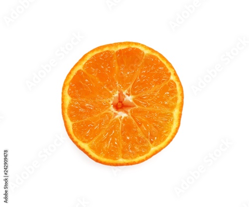 Bright and fresh cut orange isolated on white for design.