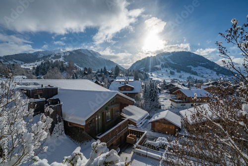 Gstaad village covered by snow