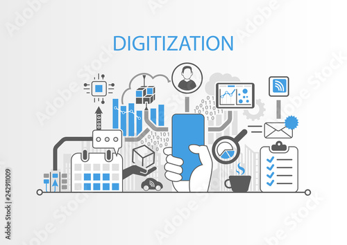 Digitization concept with hand holding modern bezel free smart phone