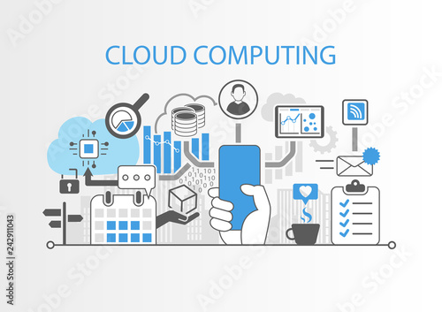 Cloud computing concept with hand holding modern bezel free smart phone