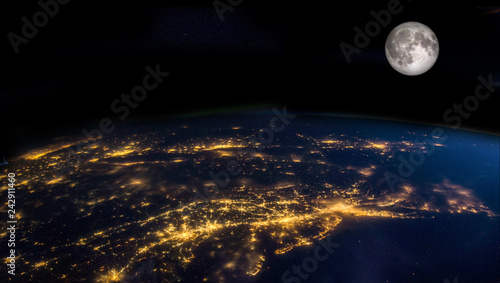 Planet Earth and the Moon from space. Image elements furnished by NASA.