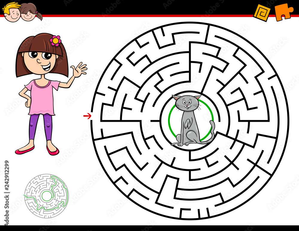 cartoon maze game with girl and cat cartoon maze game with girl and cat