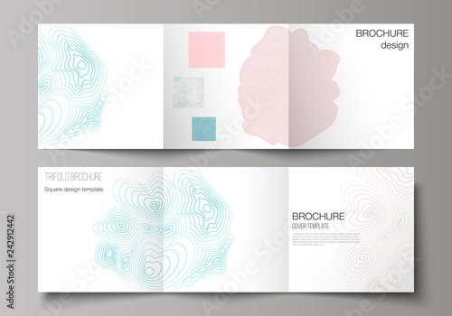 The minimal vector editable layout of square format covers design templates for trifold brochure, flyer, magazine. Topographic contour map, abstract monochrome background.