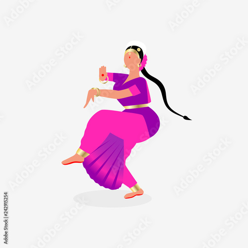 Indian dancing woman dressed in a traditional sari dress isolated on white backgroung