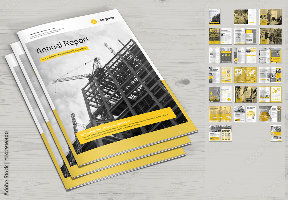 Annual Report Layout with Yellow Accents Stock Template | Adobe Stock