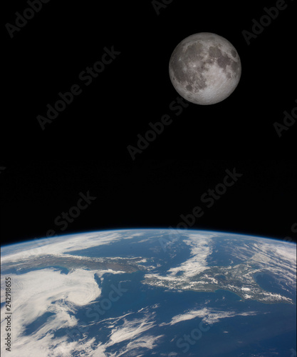 Planet Earth and the Moon from space. Image elements furnished by NASA.