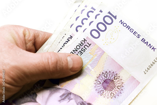Canvas Print Transfer bundles of banknotes in 1000 NOK