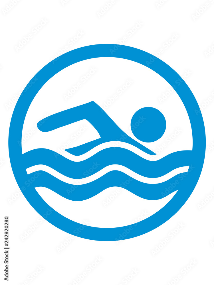 kreis schwimmen liebe symbol urlaub meer ferien wasser wellen cool logo  design piktogramm baden schwimmbad sport spaß tauchen hallenbad clipart  schwimmer Stock-Illustration | Adobe Stock