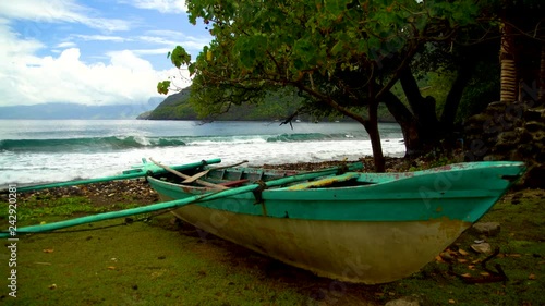 Vaitahu Tahuata Island ocean bay outrigger canoe Marquesas photo