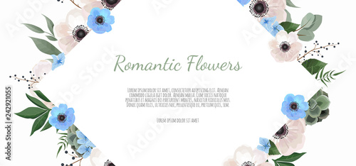 Spring sale floral banner with flowers on background for design of banner, flyer, poster, web site.