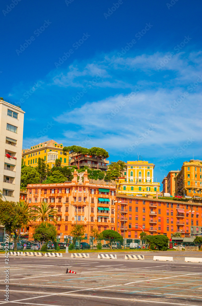 Naklejka premium Beautiful cozy streets of Genoa in summer day, Liguria, Italy