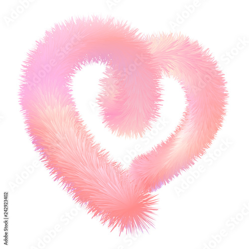 3d fluffy fur contour heart, stock vector illustration clip art