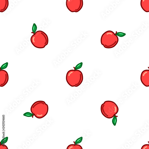 Apple seamless pattern. Autumn  summer vintage design icon. Vector fruit illustration. Green background. Hand drawn cute apples with cut sliced core for textile  manufacturing  fabrics and decor