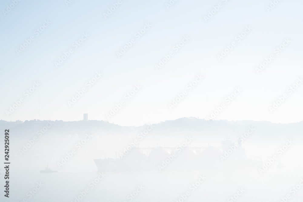 large ship in mist
