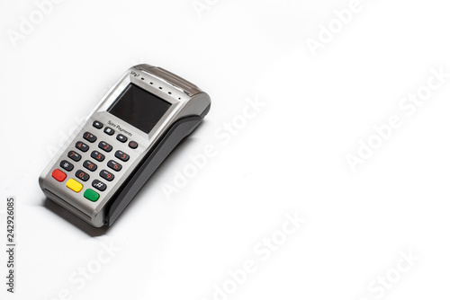 Dataphone, card reader to charge purchases, isolating on white background.