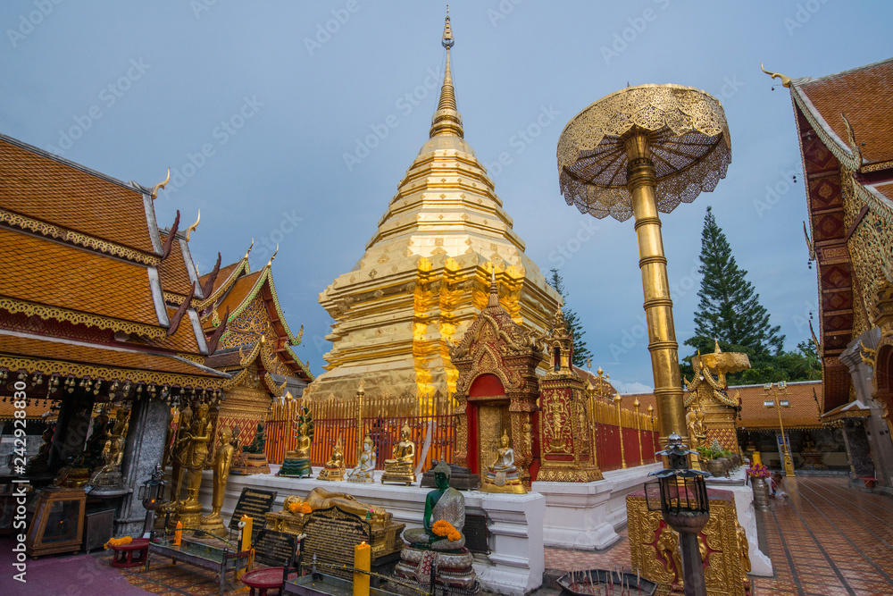 Wat Phra That Doi Suthep an iconic historical landmark in Chiang Mai the northern province of Thailand at evening.