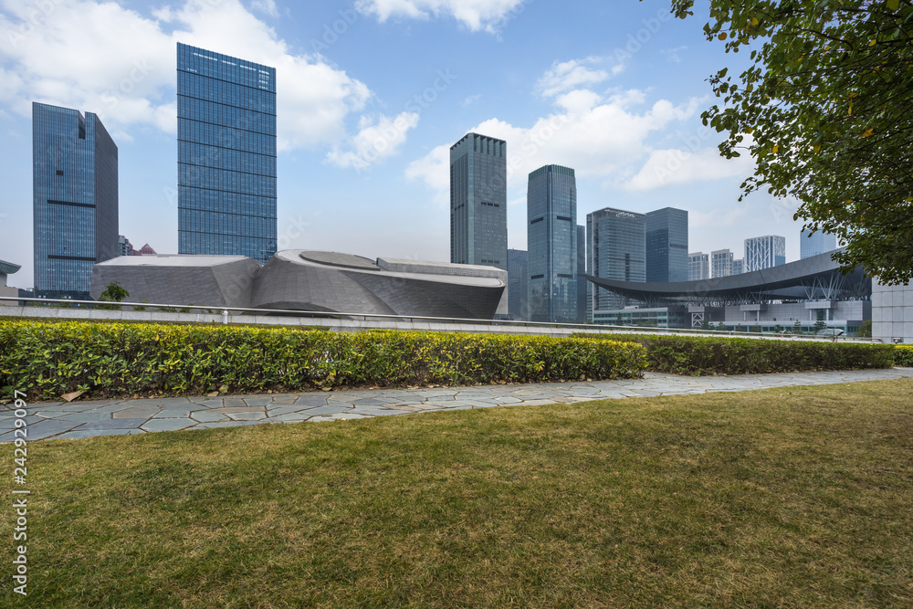 The grass and the city in Shenzhen, China. The grass and the city in Shenzhen, China.