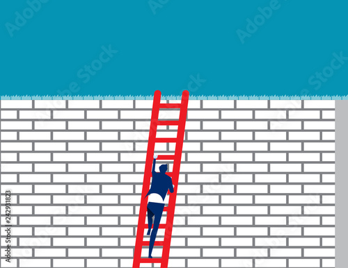 Businessman conquering adversity. Concept business vector illustration, Risk, Climbing, Ladder