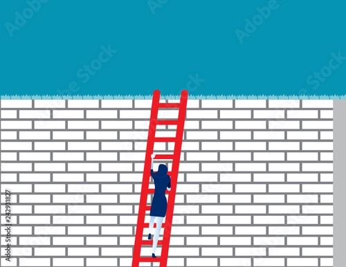 Businesswoman conquering adversity. Concept business vector illustration, Risk, Climbing, Ladder