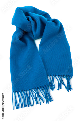 Blue winter scarf isolated white background photo