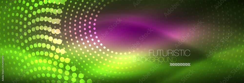 Green neon dotted circles background Green neon dotted circles background