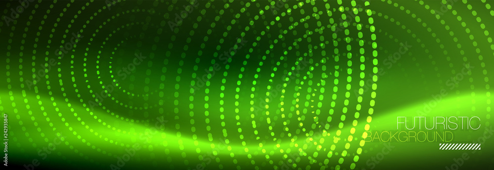 Obraz premium Green neon dotted circles background