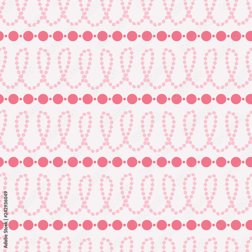 Cute, feminine vector seamless pattern with pink pearl stripes. Loops and straight necklace strands,  great for spring occasions, weddings, birthdays, invitations, gift wrapping paper and textiles.
