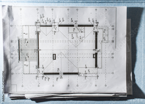 Home design blueprint. Technical architectural project house plan.