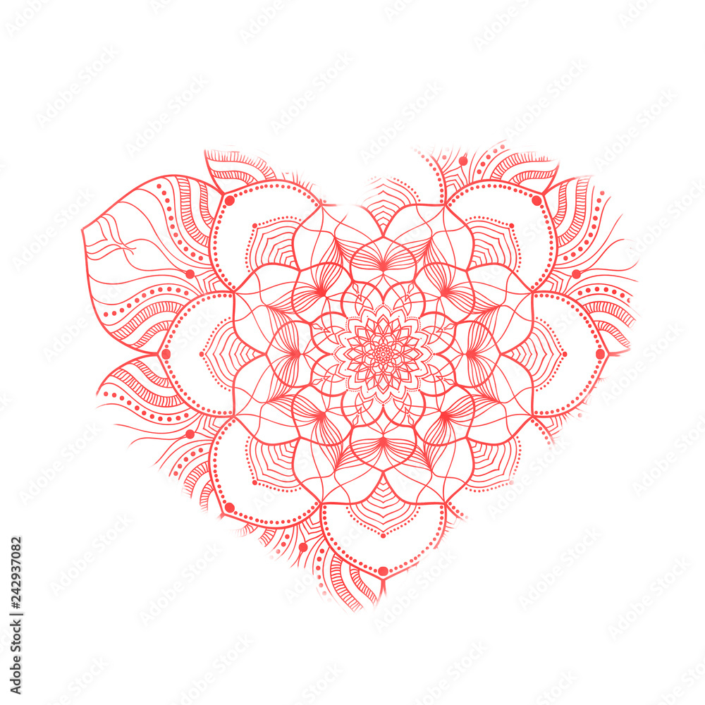 Abstract mandala graphic design decorative elements isolated on watercolor   background for abstract concepts, mandala heart shape for valentine   concepts