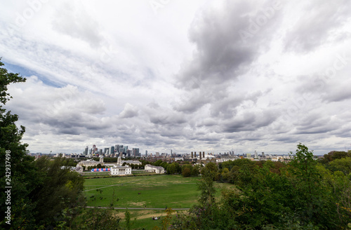 View of Greenwich Park with Canary Wharf district photo