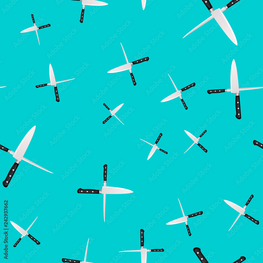 Seamless pattern of kitchen knives on a colored background. Seamless pattern of kitchen knives on a colored background.