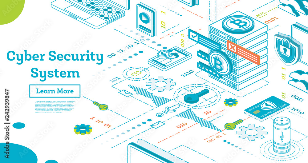 Outline Cyber Security Concept. Isometric Illustration Isolated on White. Outline Cyber Security Concept. Isometric Illustration Isolated on White.