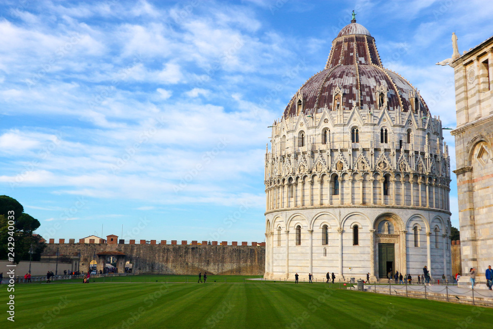 View to Pisa baptistery in a sunny winter day, Tuscany, Italy