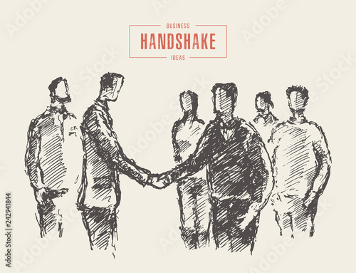 Business meeting handshake man sketch drawn vector