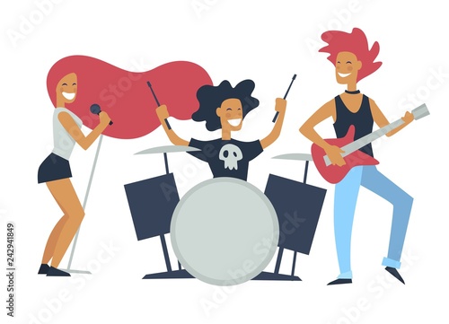 Musical band rock genre, of songs people playing together