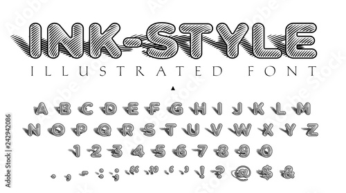 Ink-Style Font: Hand-Crafted Bold Sans Illustrated 50-Character Alphabet with Numbers and Symbols