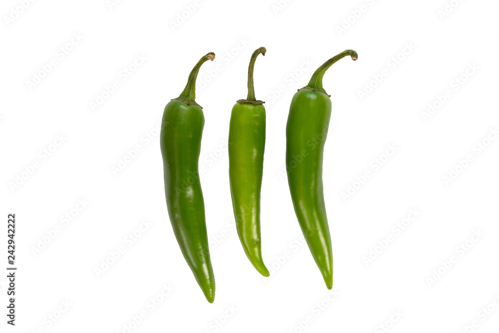 Green chili pepper isolated on a white background Green chili pepper isolated on a white background